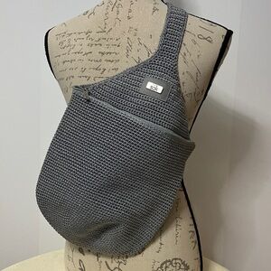 The Sak Crocheted Boho Sling Crossbody Bag Silver Grey